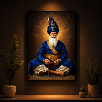 Divine Meditating Sikh Warrior Saint Modern Luxury Backlight Vertical Wall Art