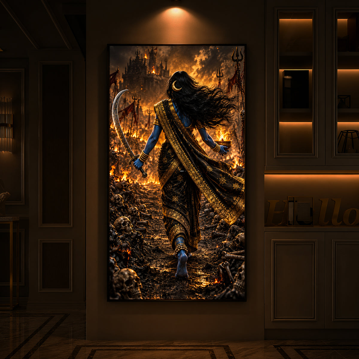 Maa Kalaratri Bhadrakali Modern Luxury Backlight Vertical Wall Art