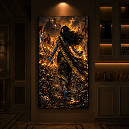 Maa Kalaratri Bhadrakali Modern Luxury Backlight Vertical Wall Art