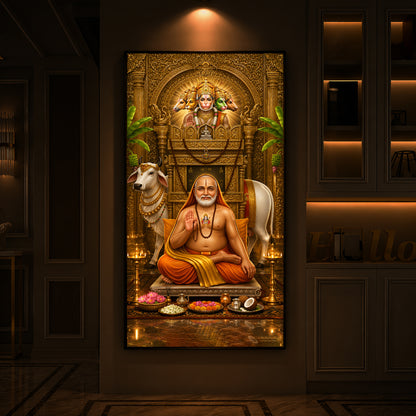 Sri Raghavendra Swamy With Cow Modern Luxury Backlight Vertical Wall Art