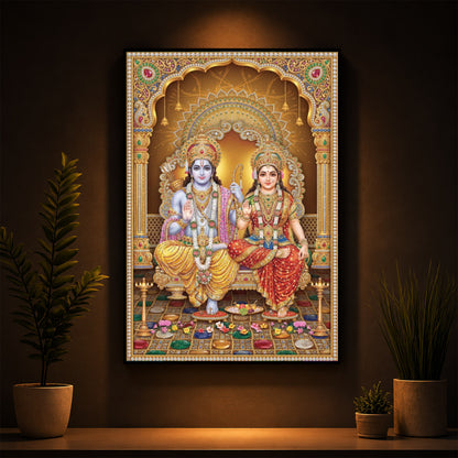 Lord Rama and Goddess Sita Modern Luxury Backlight Vertical Wall Art