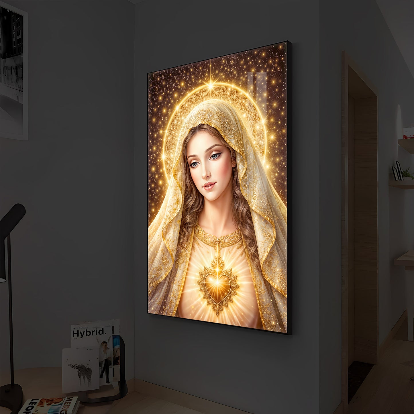 Virgin Mary Modern Luxury Backlight Vertical Wall Art