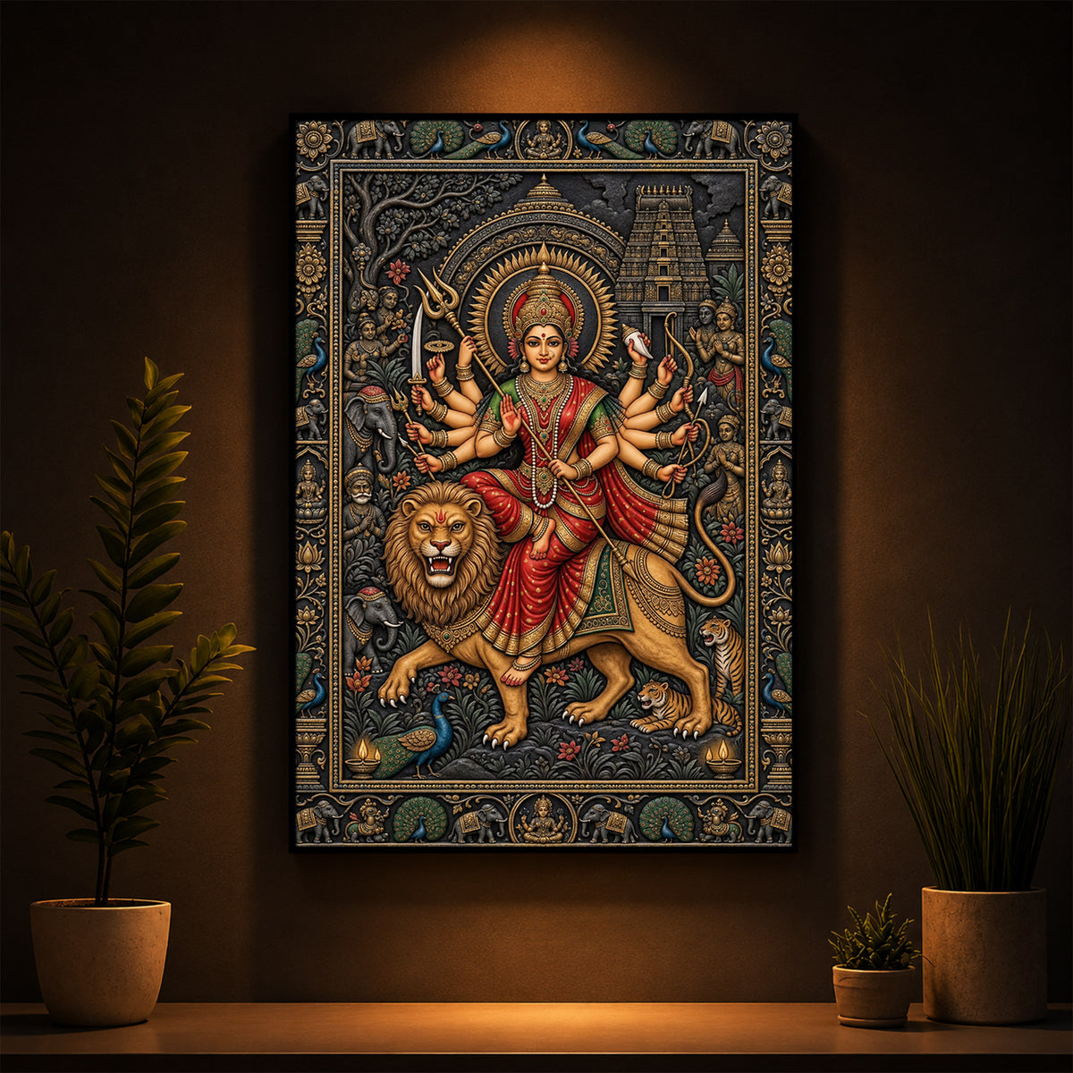 Placid Devi Durga Modern Luxury Backlight Vertical Wall Art