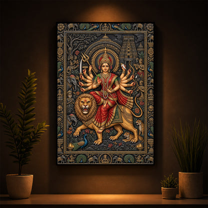 Placid Devi Durga Modern Luxury Backlight Vertical Wall Art