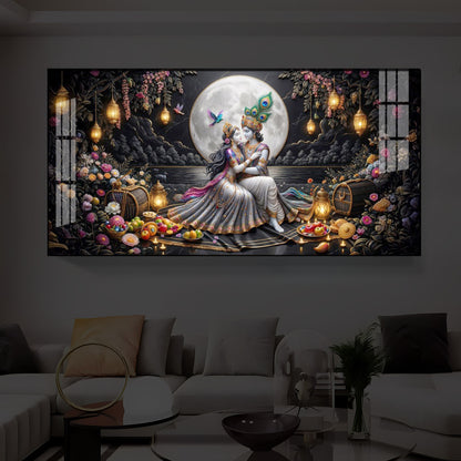 Generic Radha Krishna Romantic Modern Luxury Backlight Horizontal Wall Art