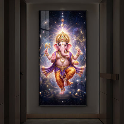 Shree Ganesha's Celestial Embrace Modern Luxury Backlight Vertical Wall Art