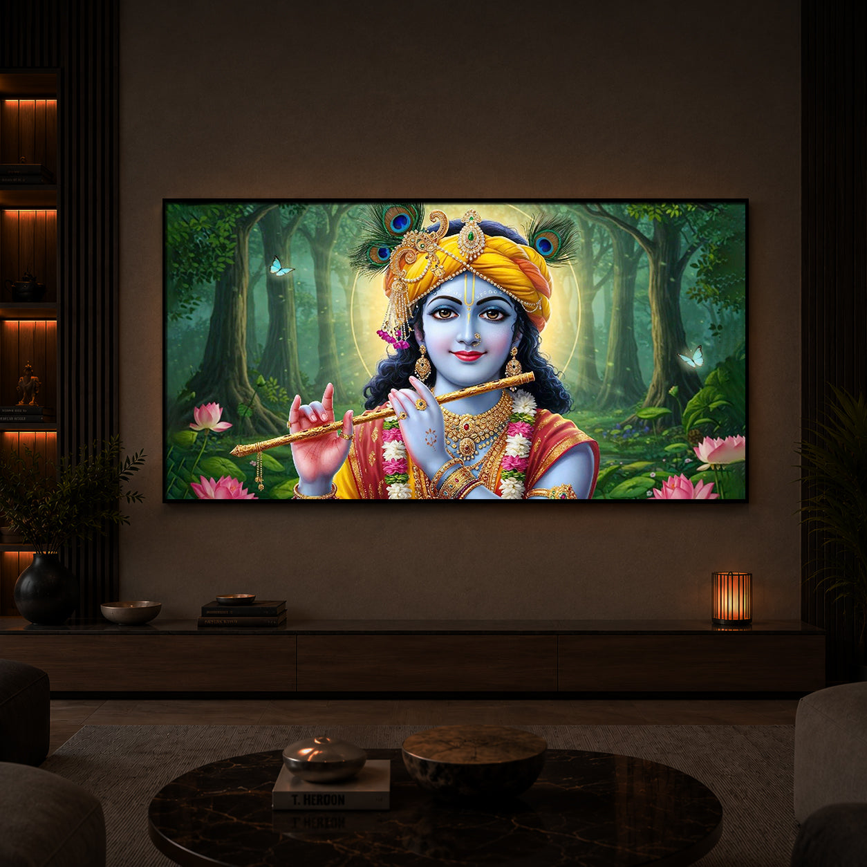 Shri Krishna Ji Modern Luxury Backlight Horizontal Wall Art