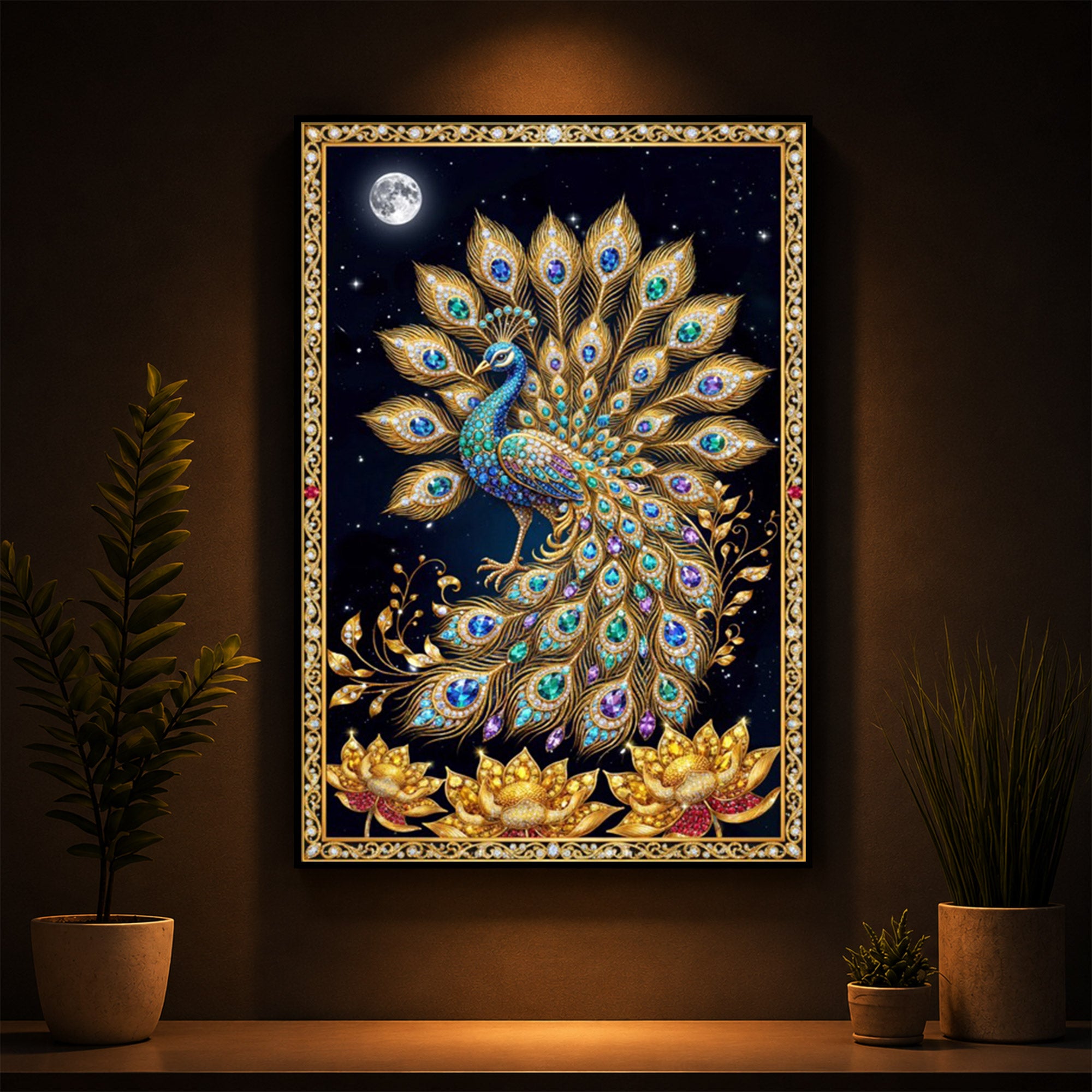 Majestic Vastu Peacock Modern Luxury Backlight Vertical Wall Art