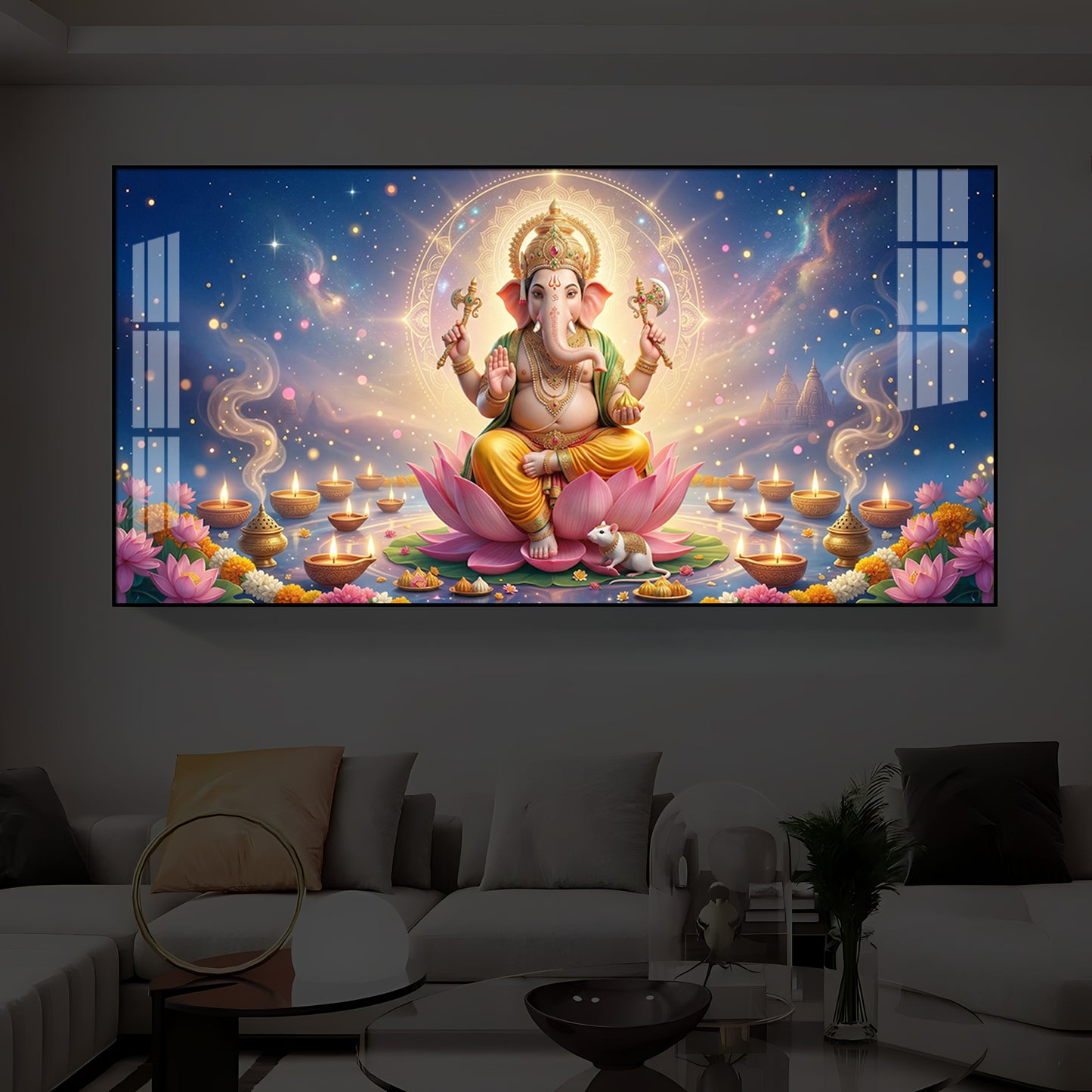 Shree Ganesh Ji Modern Luxury Backlight Horizontal Wall Art