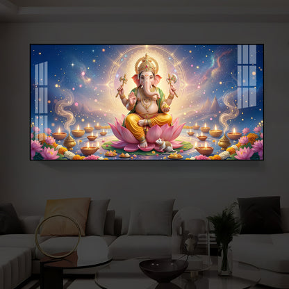 Shree Ganesh Ji Modern Luxury Backlight Horizontal Wall Art