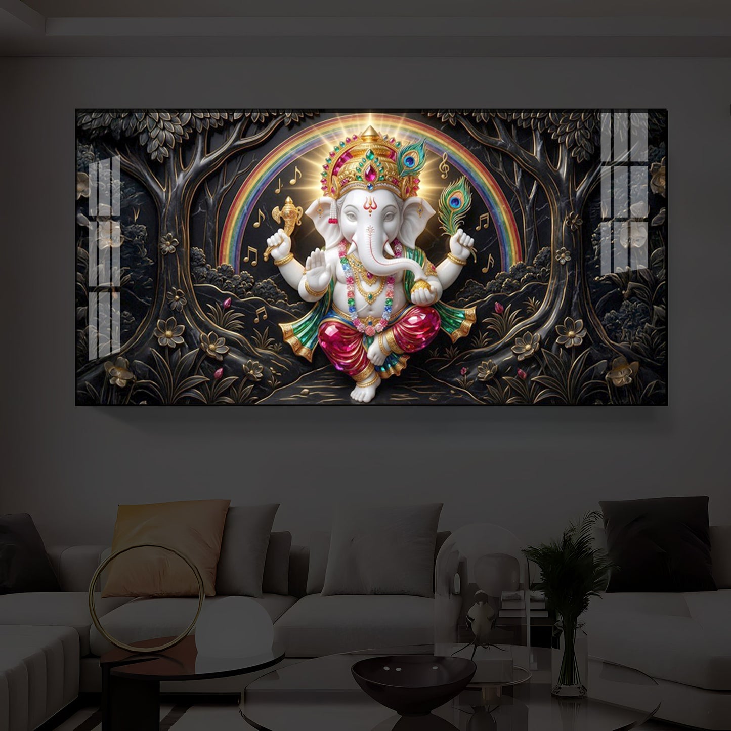 Divine Shree Ganesh Ji Modern Luxury Backlight Horizontal Wall Art