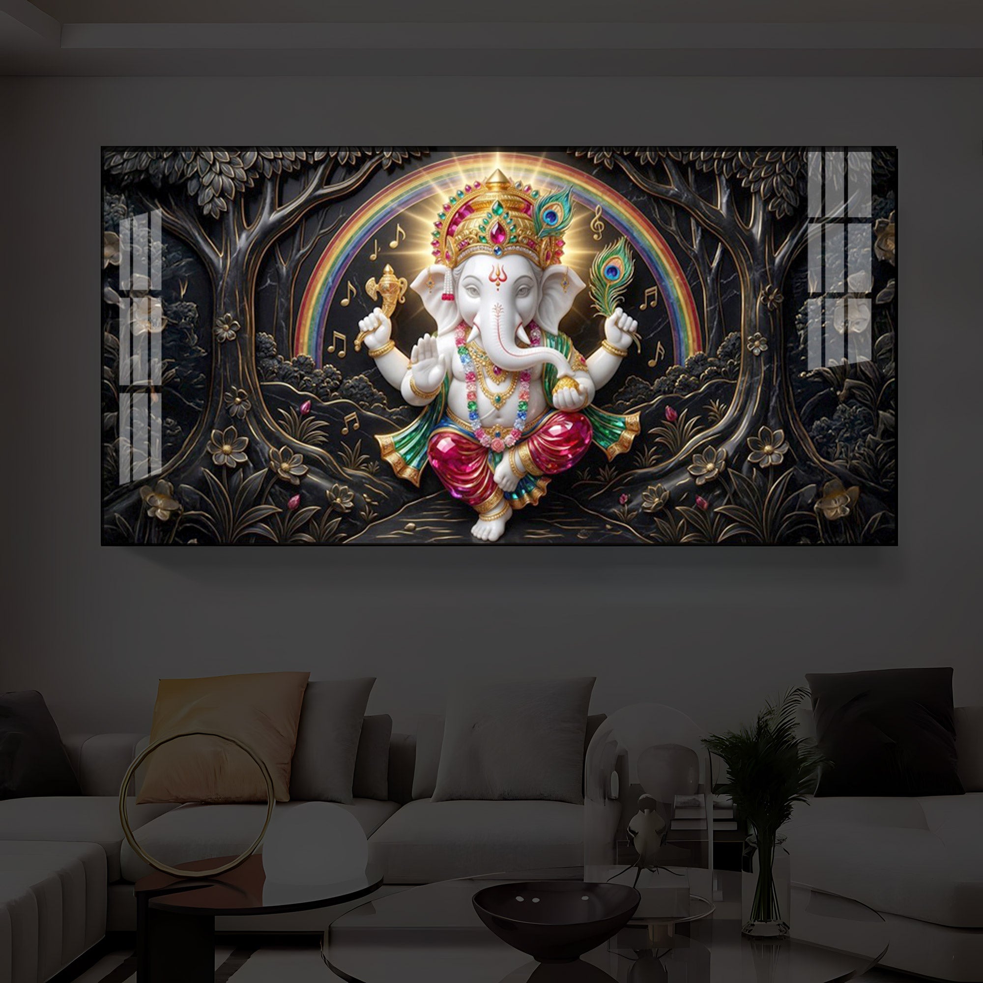Divine Shree Ganesh Ji Modern Luxury Backlight Horizontal Wall Art