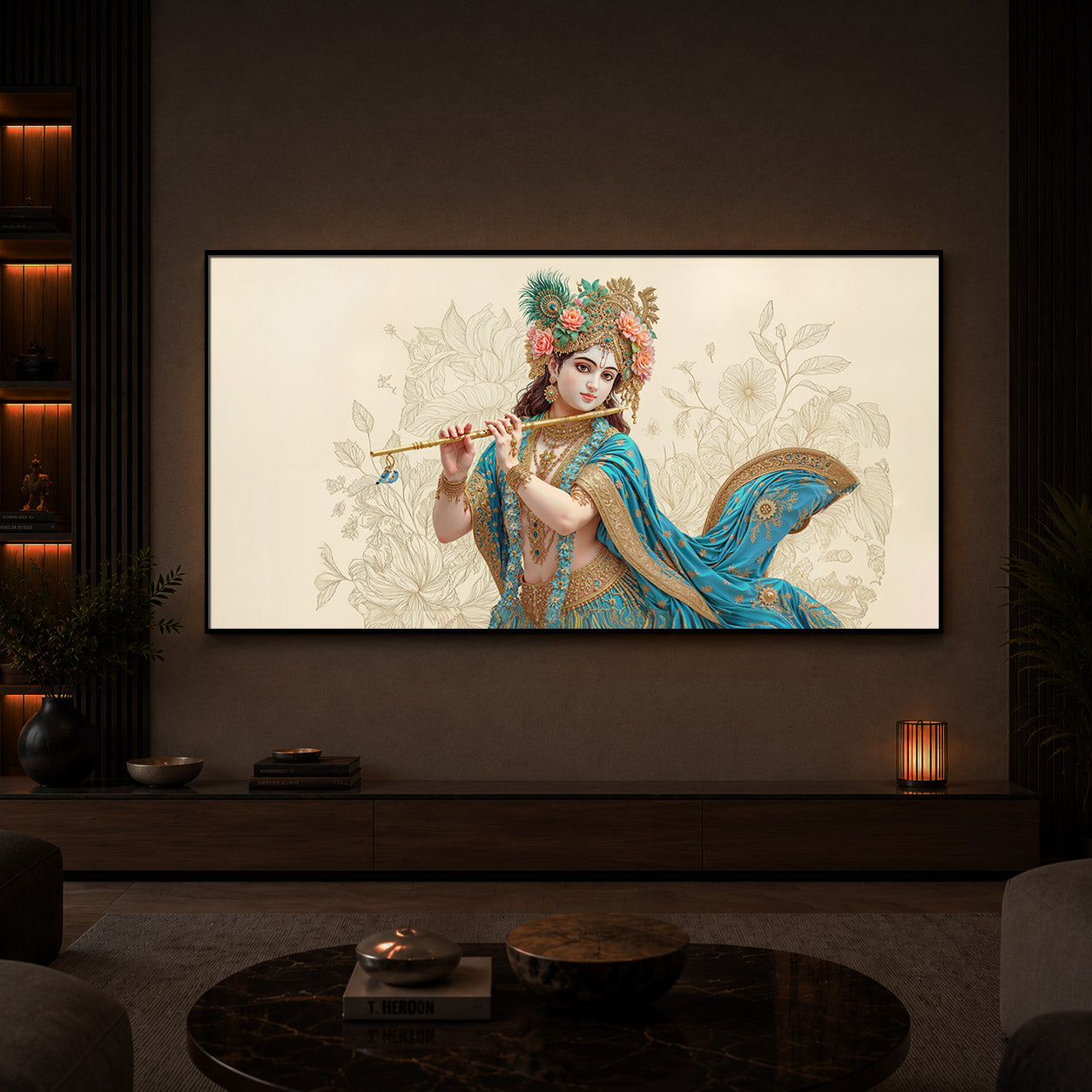 Beautiful Krishna Ji Modern Luxury Backlight Horizontal Wall Art