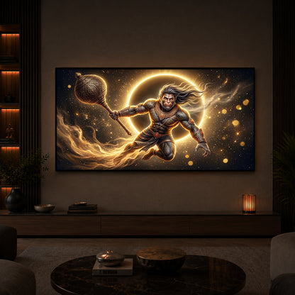 Lord Hanuman With Gada Modern Luxury Backlight Horizontal Wall Art
