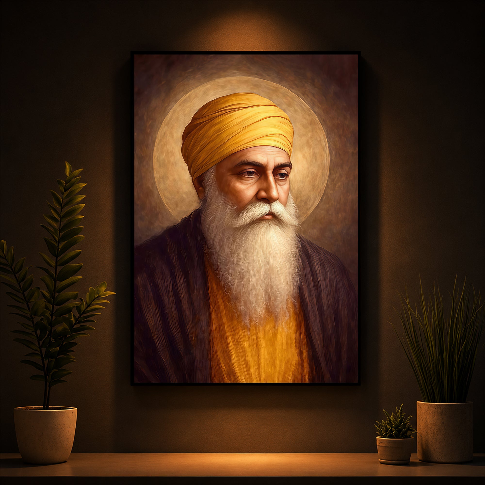 Guru Nanak Dev Ji Modern Luxury Backlight Vertical Wall Art