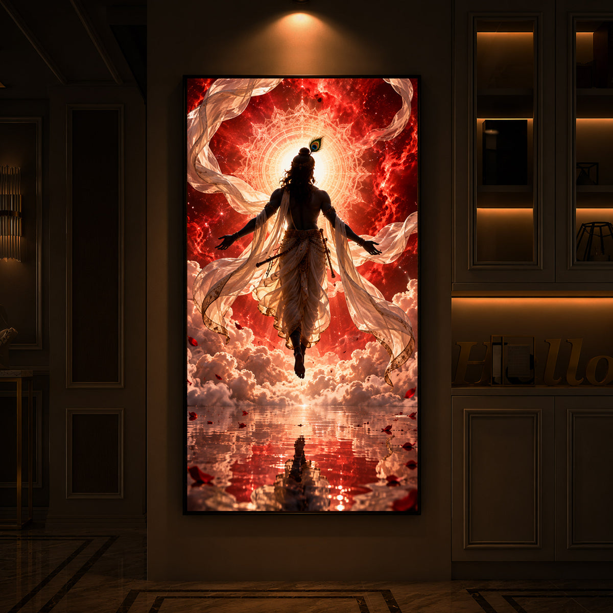 Shri Krishna Cosmic Aura Modern Luxury Backlight Vertical Wall Art