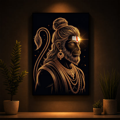Hanuman With Tilak Modern Luxury Backlight Vertical Wall Art