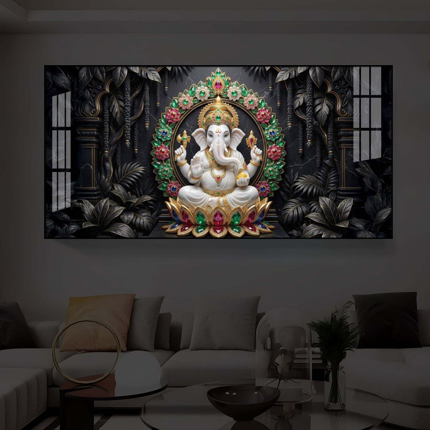 Depicts Lord Ganesha Modern Luxury Backlight Horizontal Wall Art