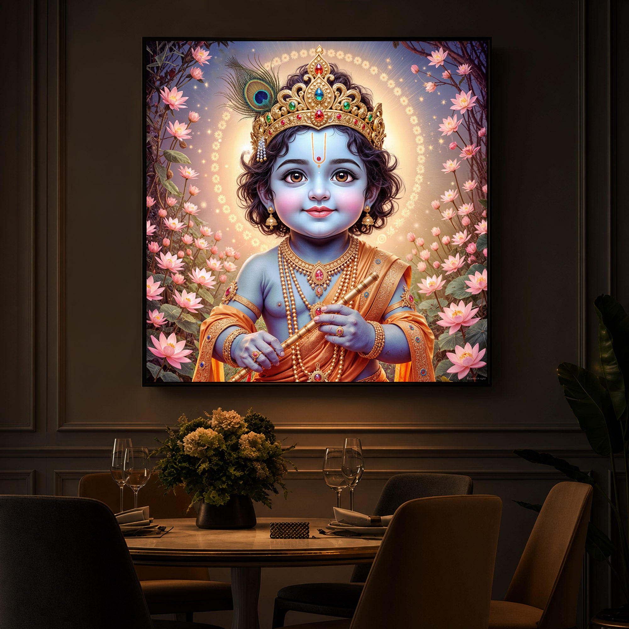 Bal Krishna Ji Modern Luxury Backlight Square Wall Art