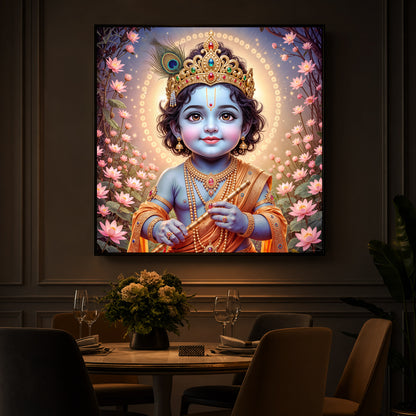 Bal Krishna Ji Modern Luxury Backlight Square Wall Art