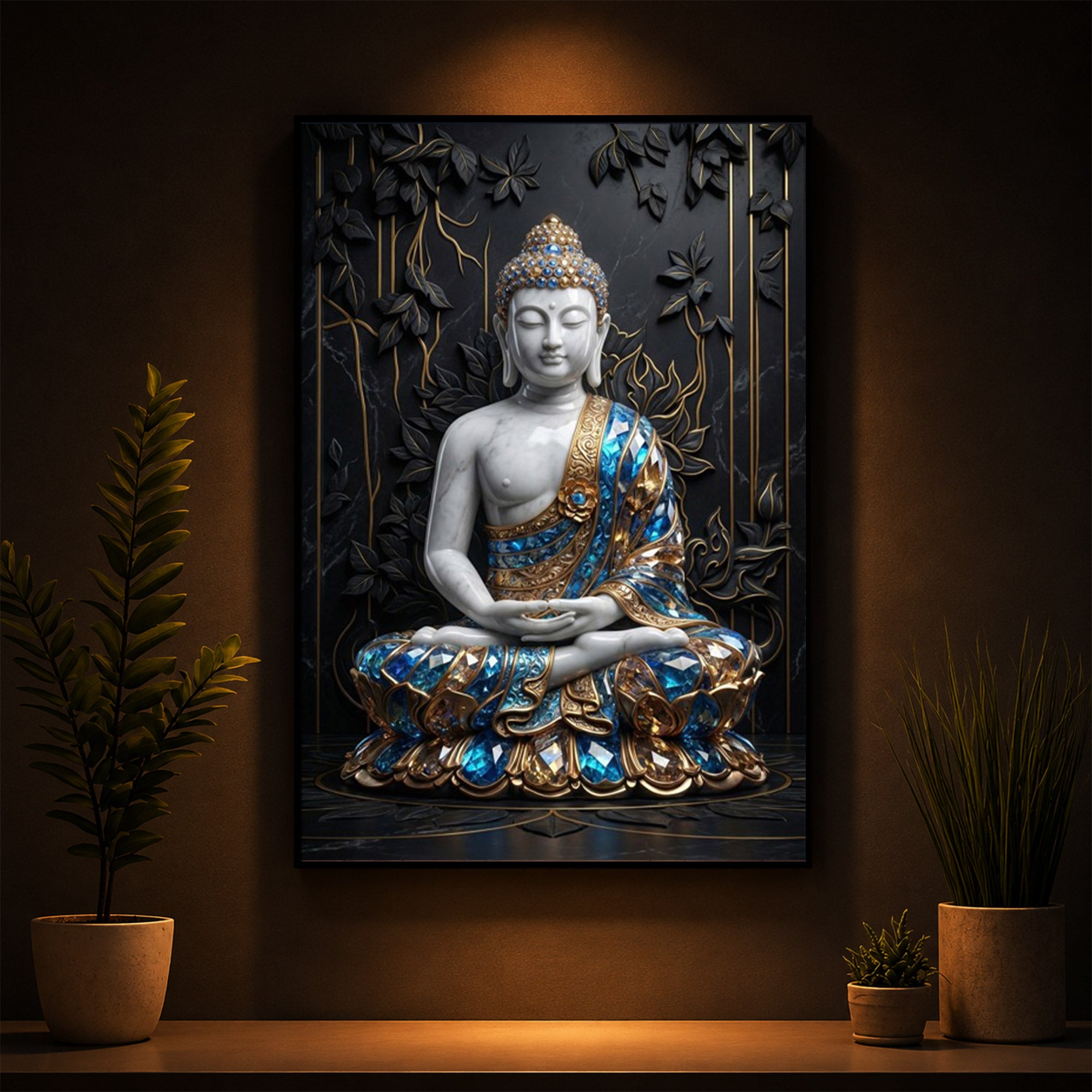 Serene Lord Buddha Modern Luxury Backlight Vertical Wall Art
