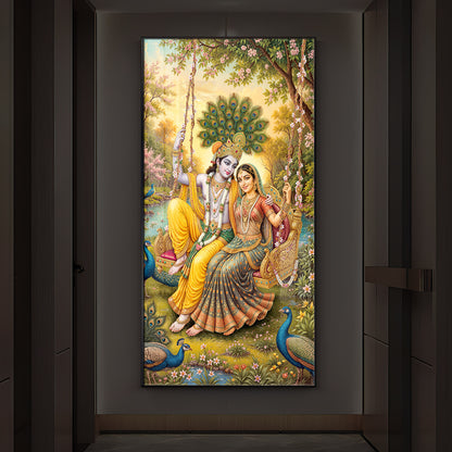 Jai Shri Radha Krishna Modern Luxury Backlight Vertical Wall Art