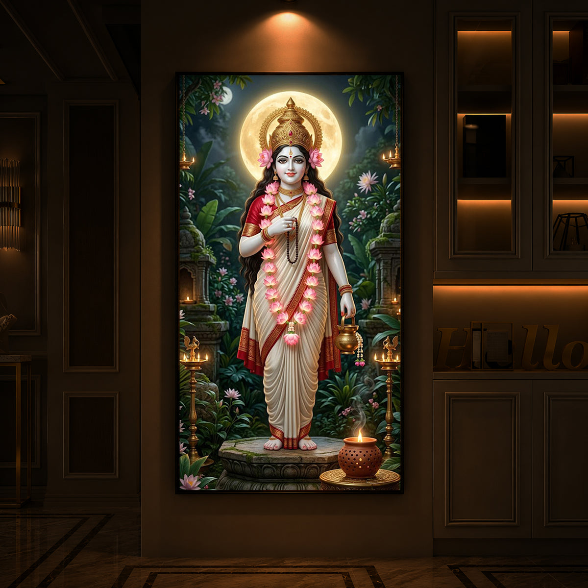 Maa Brahmacharini Modern Luxury Backlight Vertical Wall Art