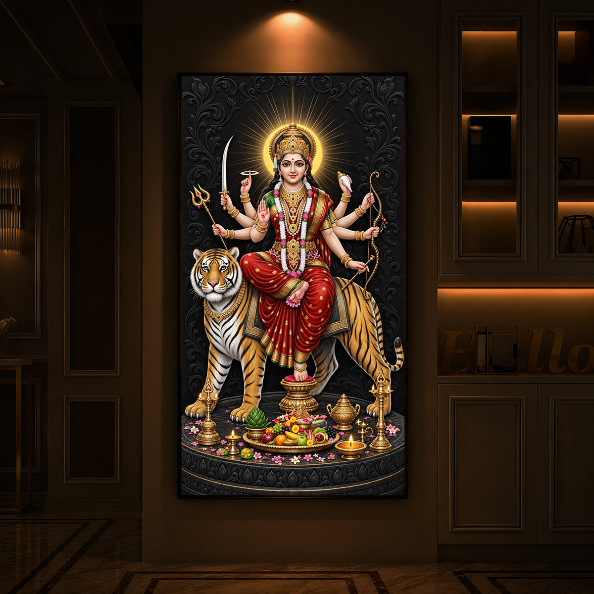Maa Sherawali Modern Luxury Backlight Vertical Wall Art