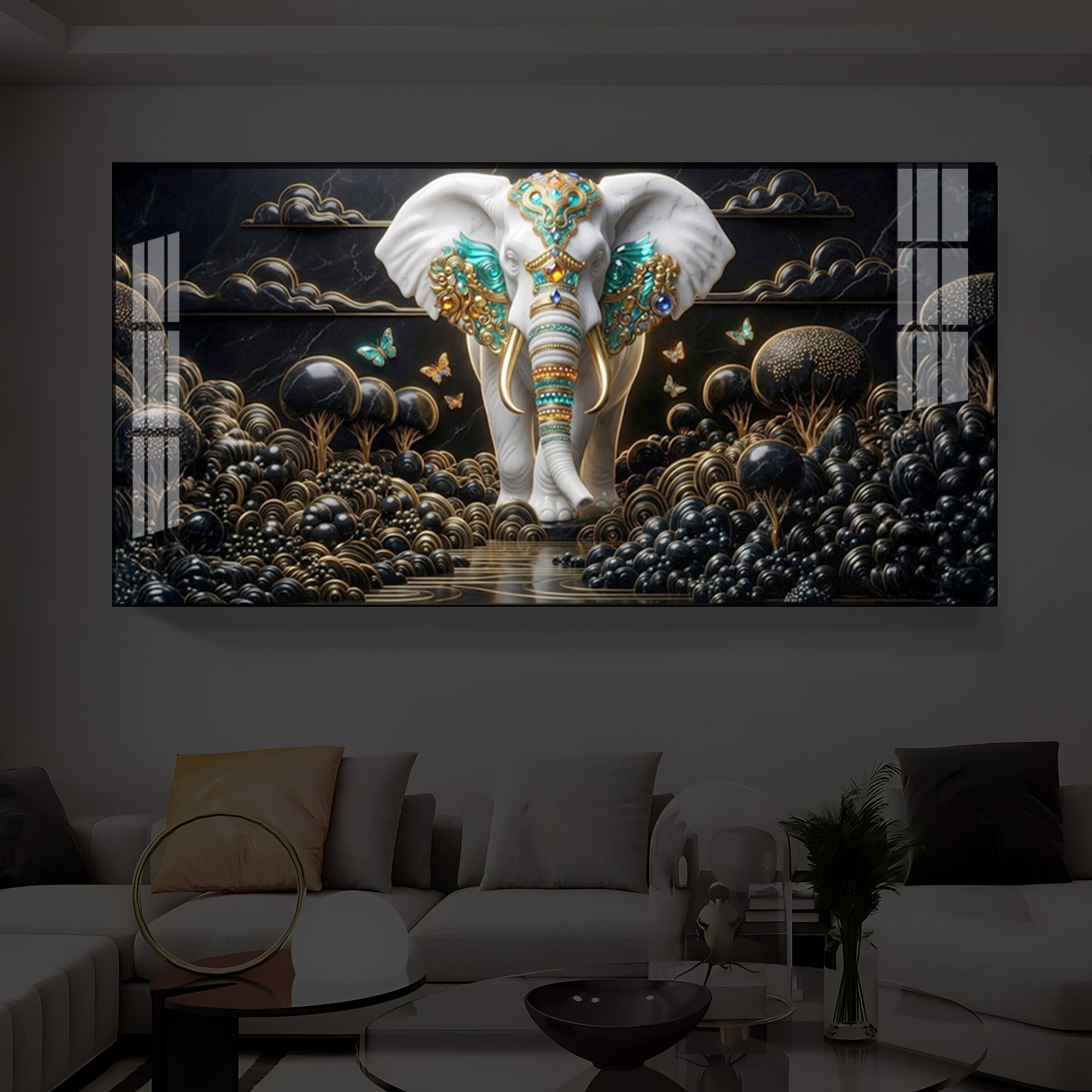 Majestic Elephant Modern Luxury Backlight Horizontal Wall Art