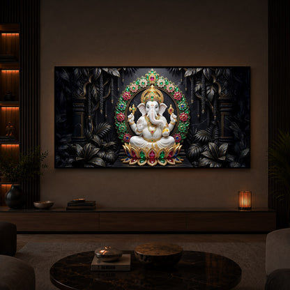 Depicts Lord Ganesha Modern Luxury Backlight Horizontal Wall Art