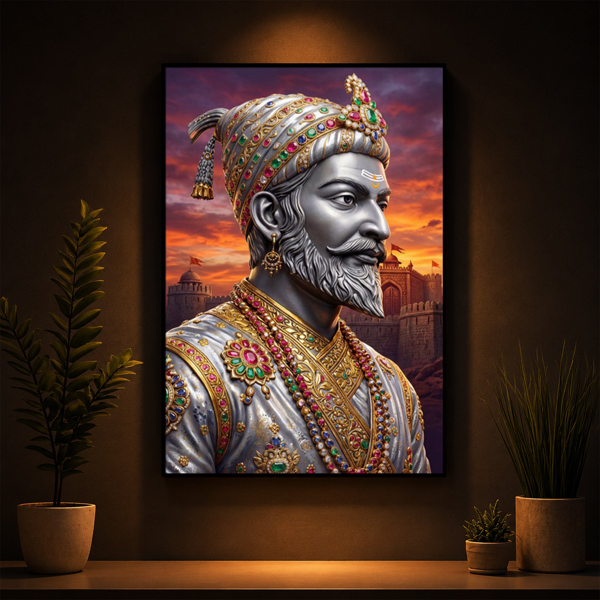 Maratha Shivaji Maharaj Modern Luxury Backlight Vertical Wall Art