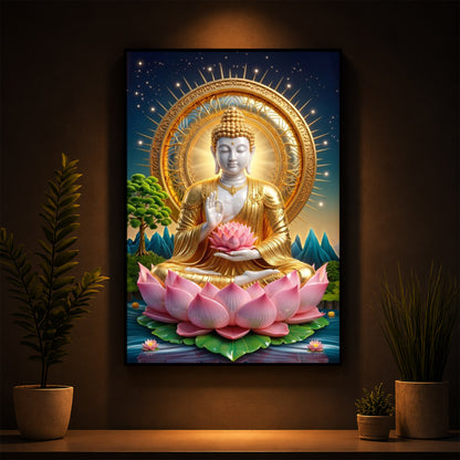 Lord Gautama Buddha Modern Luxury Backlight Vertical Wall Art