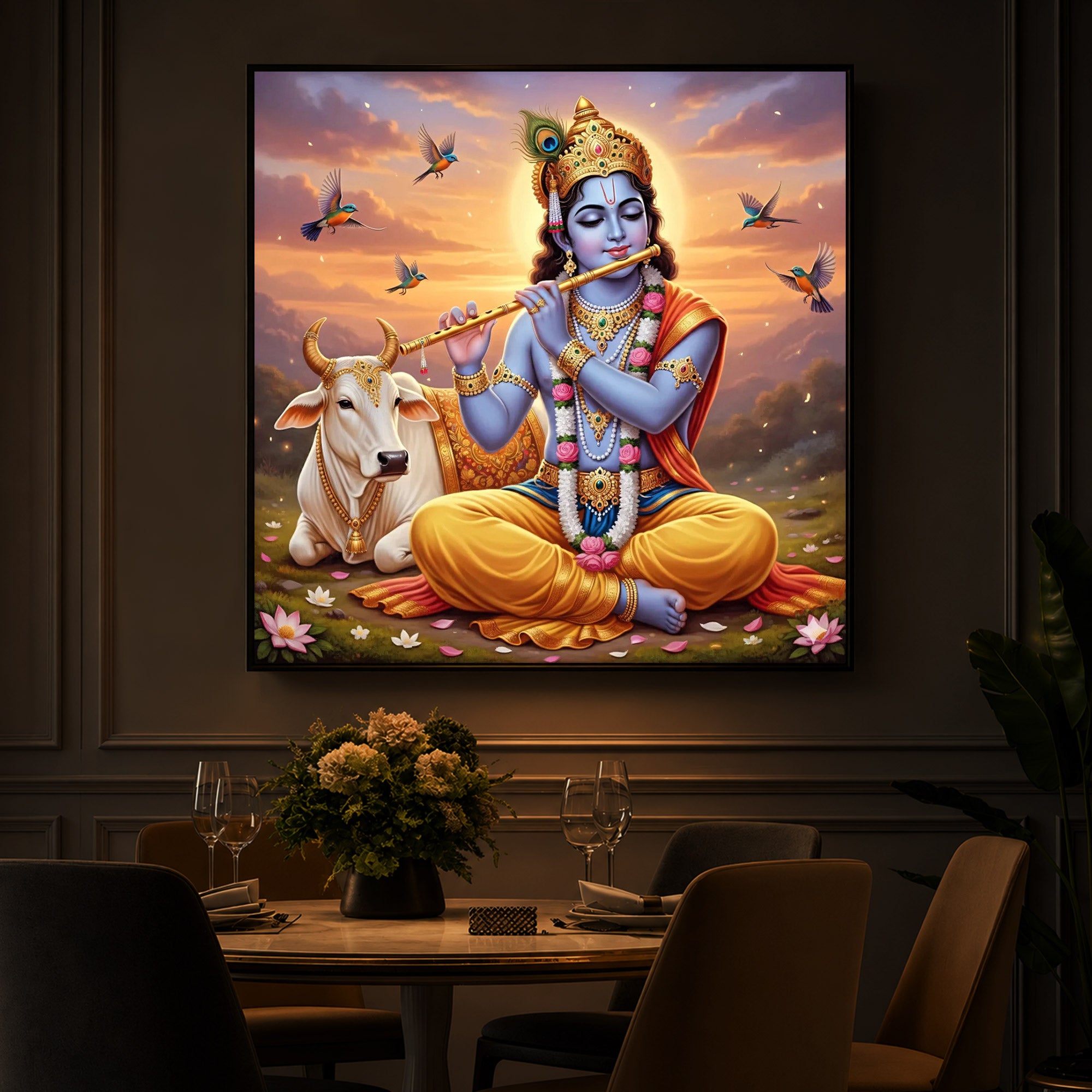 Divine Krishna Modern Luxury Backlight Square Wall Art