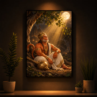 Hanuman Ji Under Tree Modern Luxury Backlight Vertical Wall Art
