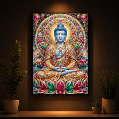 Buddha Blessing Modern Luxury Backlight Vertical Wall Art