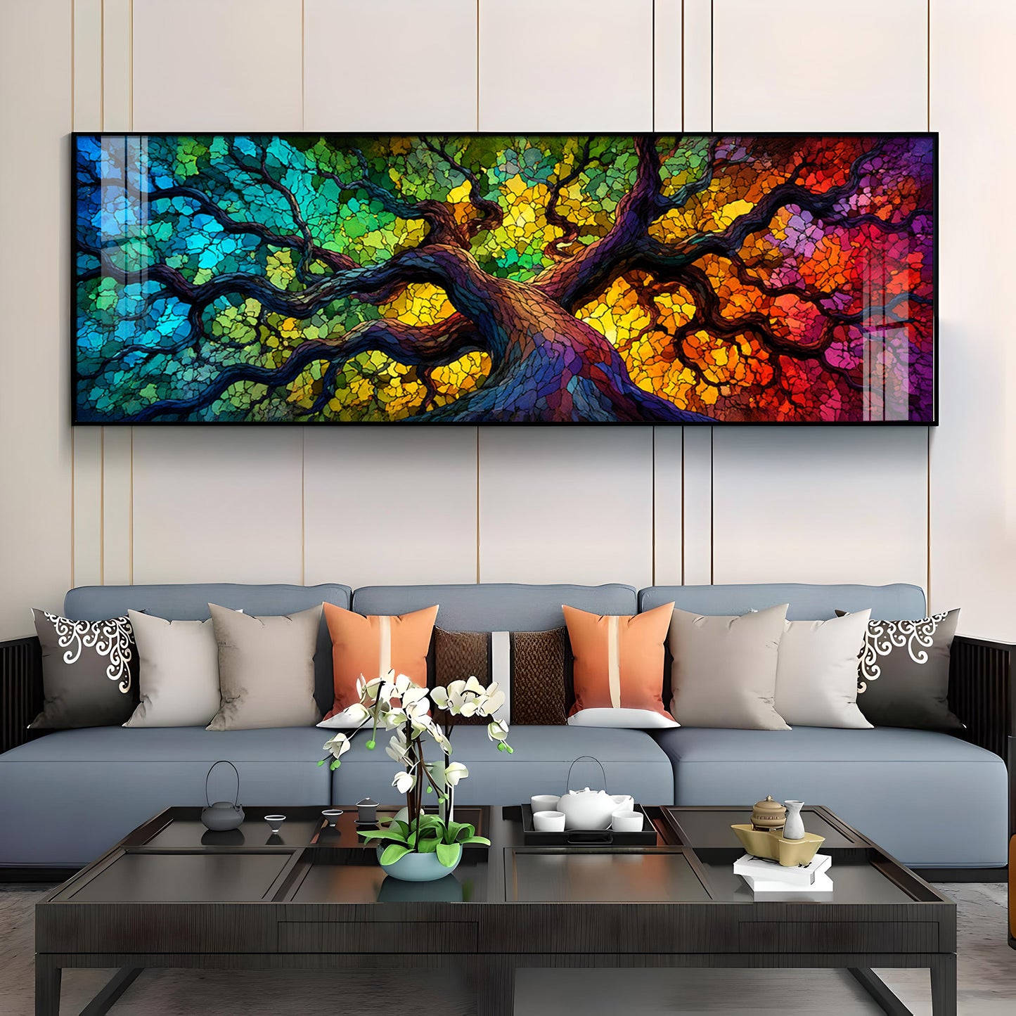 Colorful Mosaic Tree Premium Acrylic Horizontal Wall Art