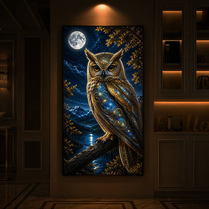 Majestic Golden Owl Modern Luxury Backlight Vertical Wall Art