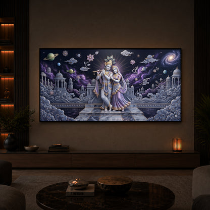 Hindu Deities Shri Radha Krishna Modern Luxury Backlight Horizontal Wall Art
