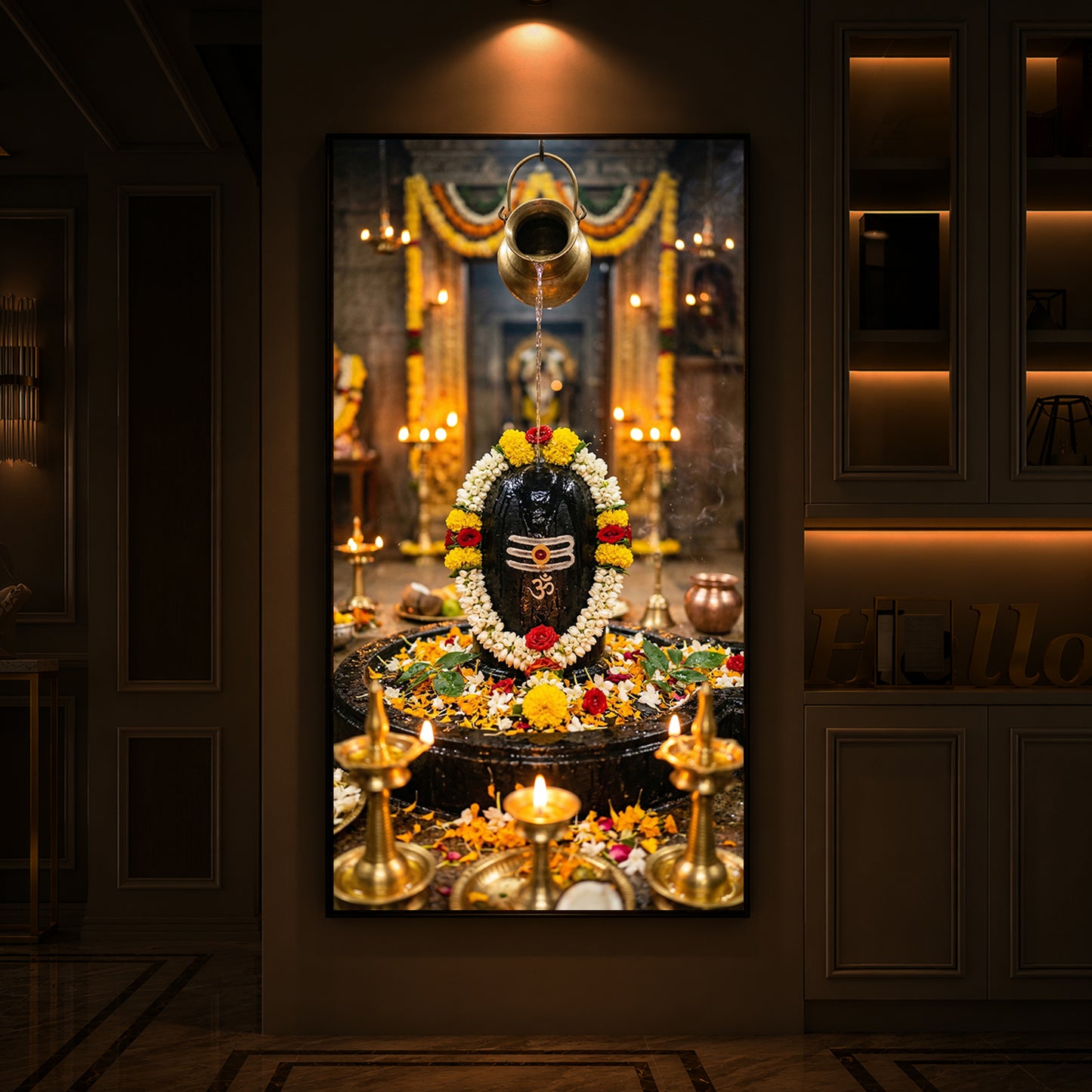 Somnath Jyotirlinga Modern Luxury Backlight Vertical Wall Art