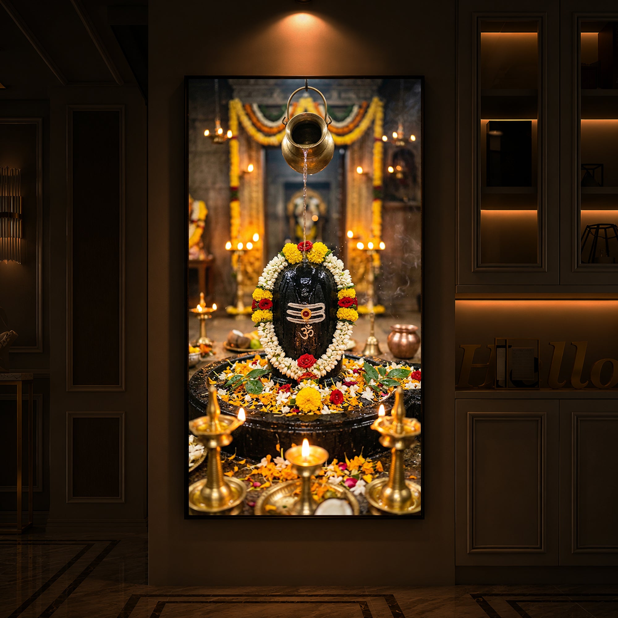 Somnath Jyotirlinga Modern Luxury Backlight Vertical Wall Art