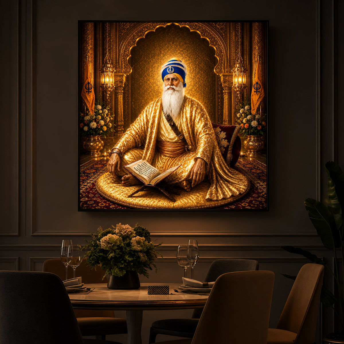 Guru Nanak Dev Ji In Golden Attire Modern Luxury Backlight Square Wall Art