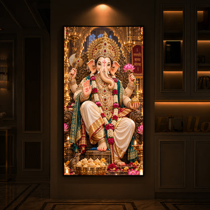 Ganapati Bappa Divine Blessings Modern Luxury Backlight Vertical Wall Art