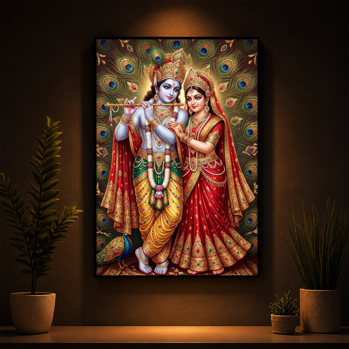 Radha Krishna Divine Bliss Modern Luxury Backlight Vertical Wall Art
