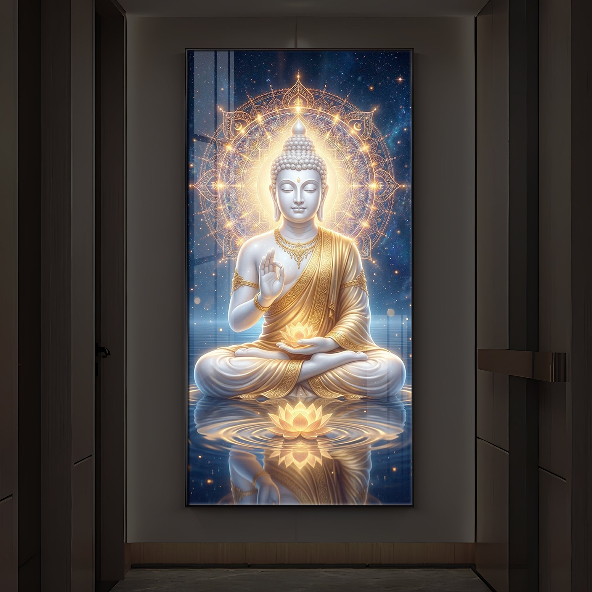 Blessings Of Buddha Modern Luxury Backlight Vertical Wall Art
