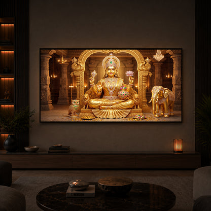 Golden Lakshmi Modern Luxury Backlight Horizontal Wall Art