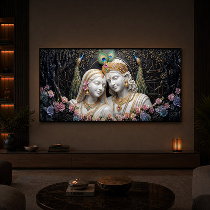Beautiful Radha Krishna Modern Luxury Backlight Horizontal Wall Art