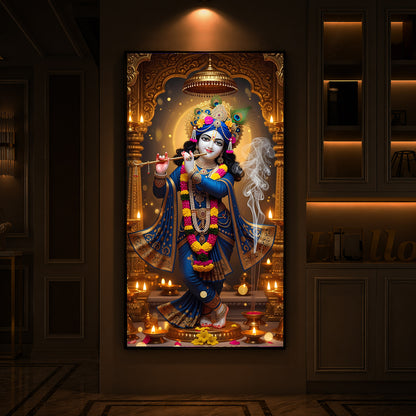 Lord Krishna Ji Modern Luxury Backlight Vertical Wall Art