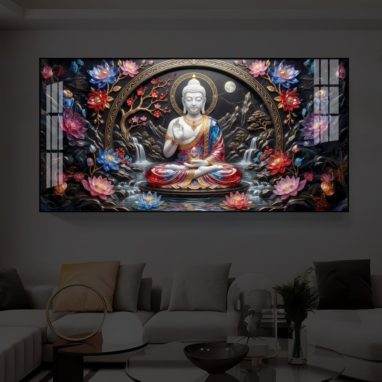 Colorful Buddha Modern Luxury Backlight Horizontal Wall Art
