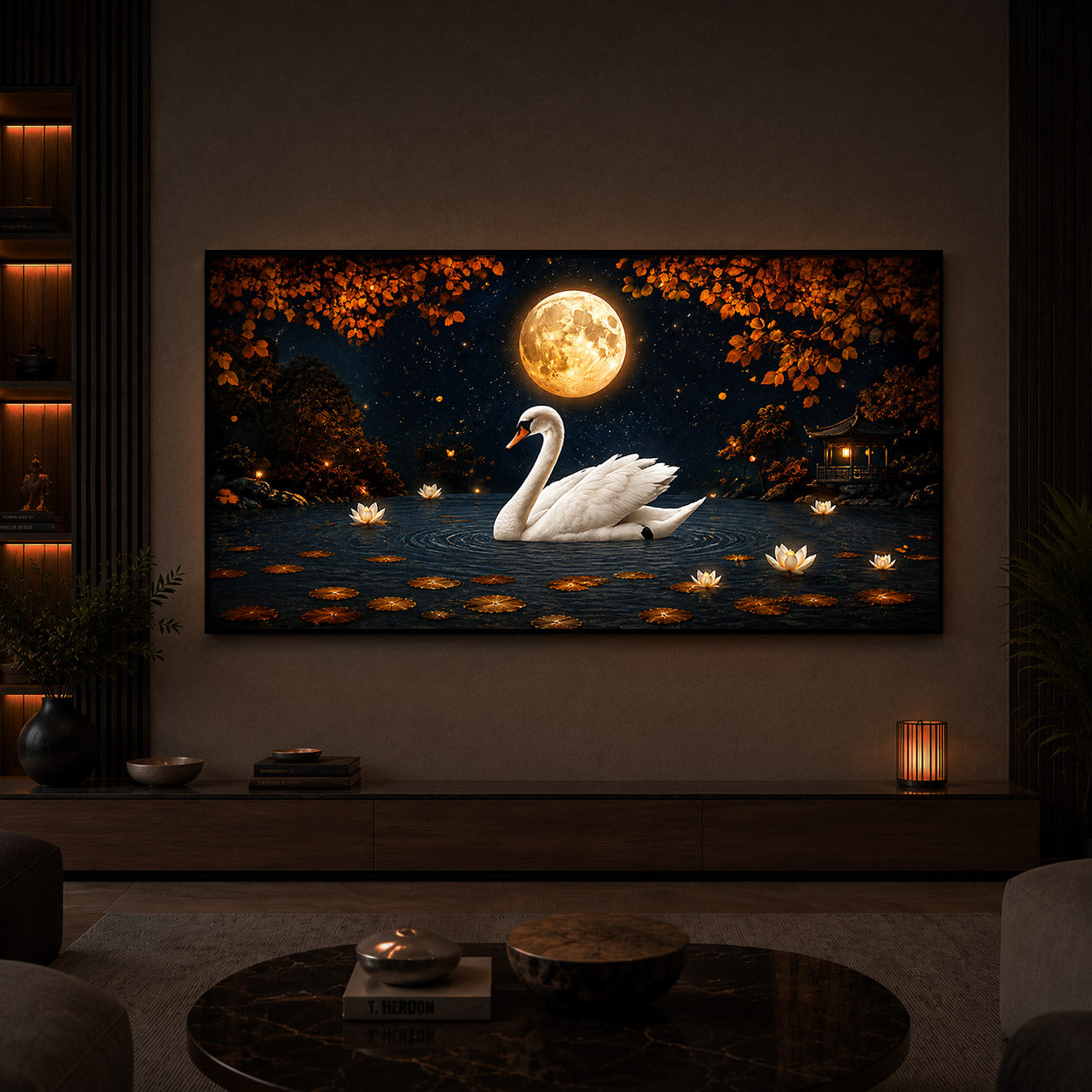 White Swan Modern Luxury Backlight Horizontal Wall Art