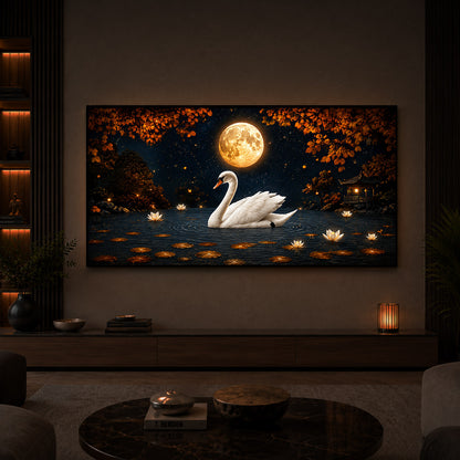 White Swan Modern Luxury Backlight Horizontal Wall Art